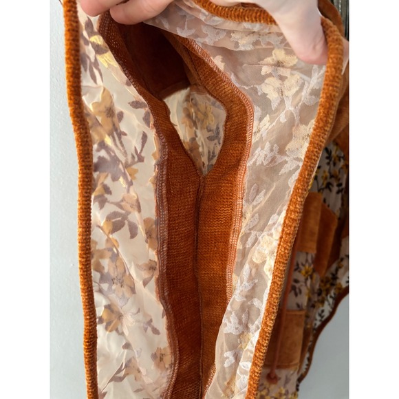 Adore Women Burnt Orange Corduroy Floral Mesh Cowl Neck Poncho Top Small Boho - Picture 4 of 8